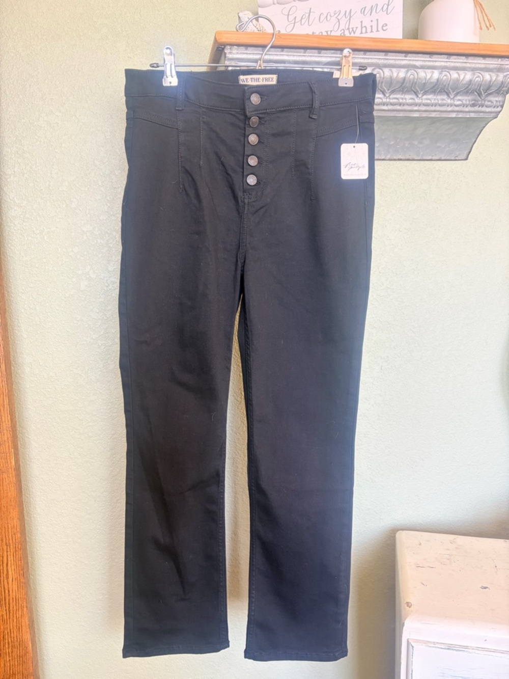 🖤NEWFree People🖤 Button-Front Slim/Straight Leg Black Pants/jeans